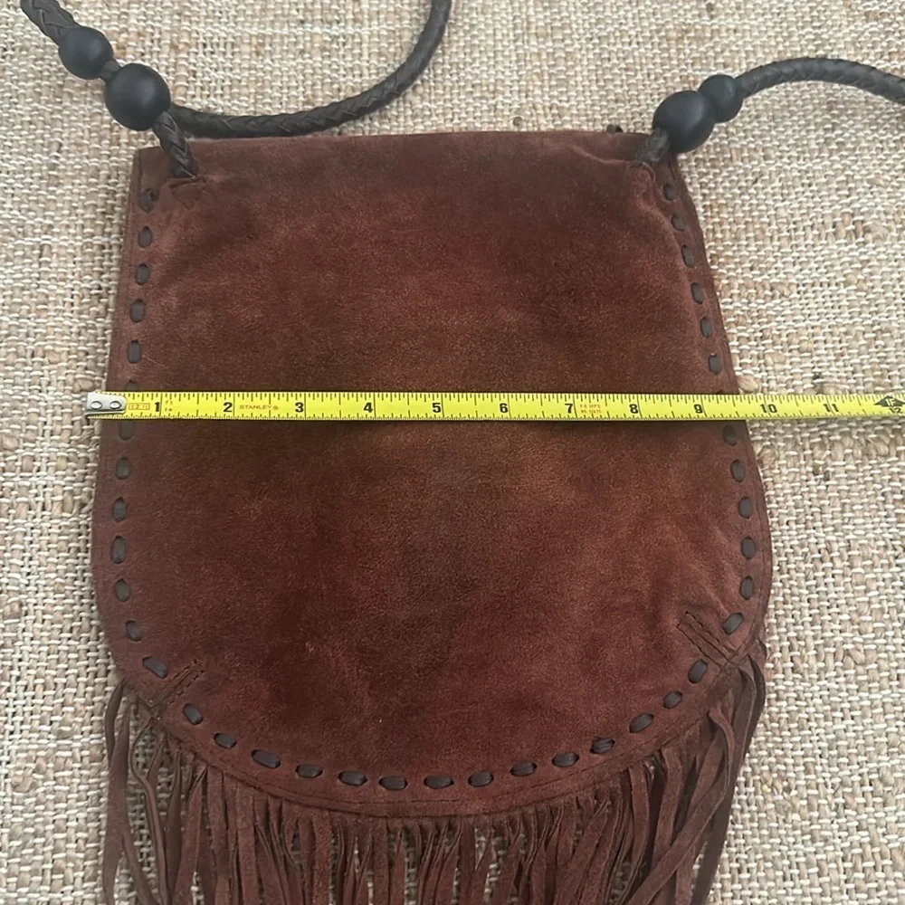 Lucky Brand Foxy Lady Fringe Brown Suede Crossbody Purse Bag - Picture 10 of 11